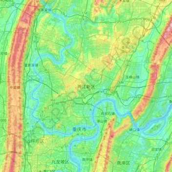 Mapa topográfico Liangjiang, altitud, relieve