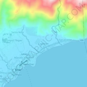 Mapa topográfico Capilihan, altitud, relieve