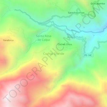 Mapa topográfico Cochas Grande, altitud, relieve