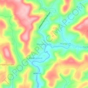 Mapa topográfico Bheemanady, altitud, relieve