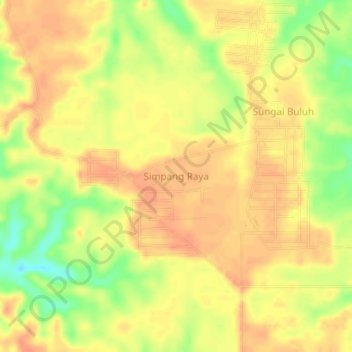 Mapa topográfico Simpang Raya, altitud, relieve