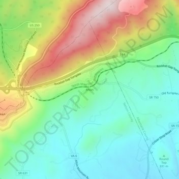Mapa topográfico Afton, altitud, relieve