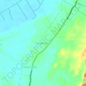 Mapa topográfico Sungkai Baru, altitud, relieve