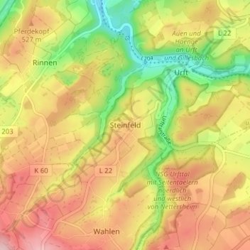 Mapa topográfico Steinfeld, altitud, relieve