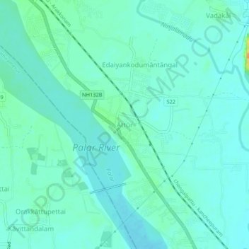 Mapa topográfico Āttūr, altitud, relieve