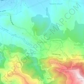 Mapa topográfico Thala Amara, altitud, relieve