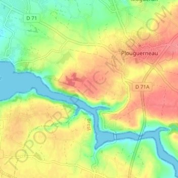 Mapa topográfico Kervily, altitud, relieve