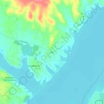Mapa topográfico Eva, altitud, relieve
