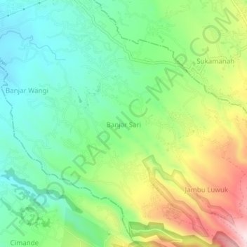 Mapa topográfico Banjar Sari, altitud, relieve