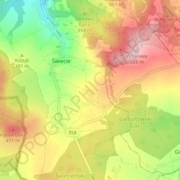 Mapa topográfico Chałupniki, altitud, relieve