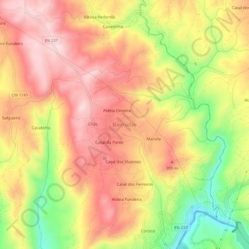 Mapa topográfico Bairradas, altitud, relieve