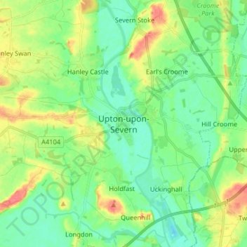 Mapa topográfico Upton-upon-Severn, altitud, relieve