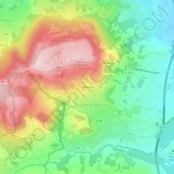 Mapa topográfico Gergovie, altitud, relieve
