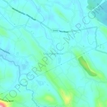 Mapa topográfico Udumbannoor, altitud, relieve