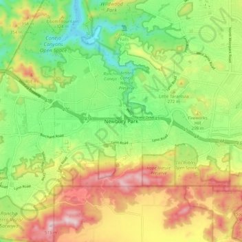 Mapa topográfico Newbury Park, altitud, relieve