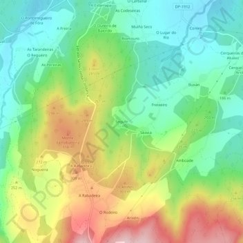 Mapa topográfico Segufe, altitud, relieve