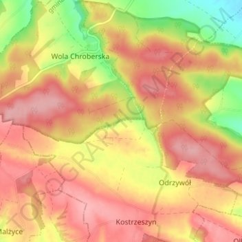 Mapa topográfico Korce, altitud, relieve