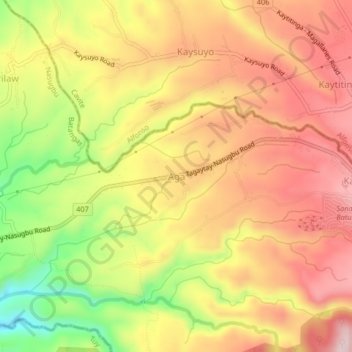 Mapa topográfico Aga, altitud, relieve