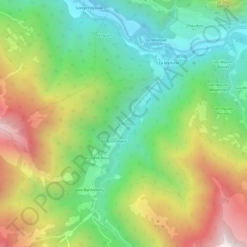 Mapa topográfico Les Testus, altitud, relieve
