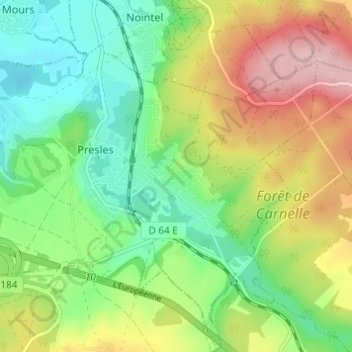 Mapa topográfico Courcelles, altitud, relieve