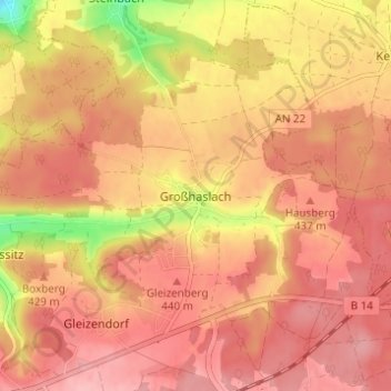 Mapa topográfico Großhaslach, altitud, relieve
