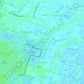 Mapa topográfico Gempolsari, altitud, relieve