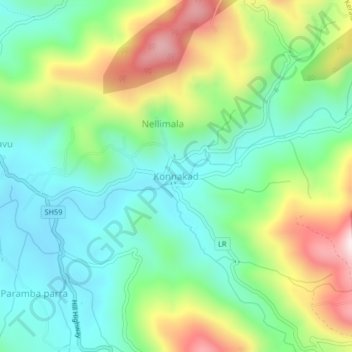 Mapa topográfico Konnakad, altitud, relieve