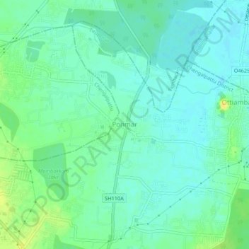Mapa topográfico Ponmar, altitud, relieve