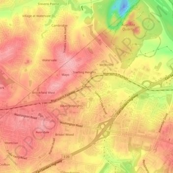 Mapa topográfico Bonair, altitud, relieve