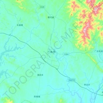 Mapa topográfico Guangshui, altitud, relieve