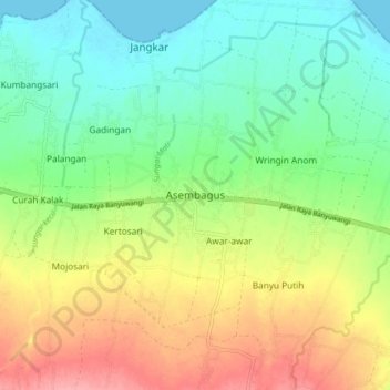 Mapa topográfico Asembagus, altitud, relieve