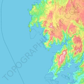 Mapa topográfico Illa de Anguieiro, altitud, relieve
