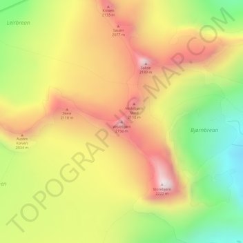 Mapa topográfico Veslebjørn, altitud, relieve
