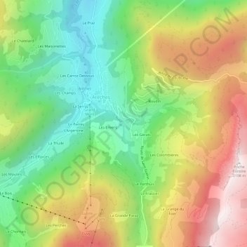 Mapa topográfico Les Nants, altitud, relieve