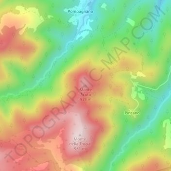 Mapa topográfico Monte Acuto, altitud, relieve