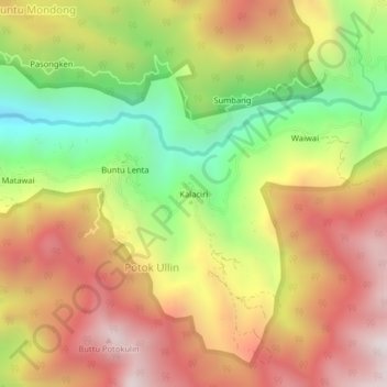 Mapa topográfico Kalaciri, altitud, relieve