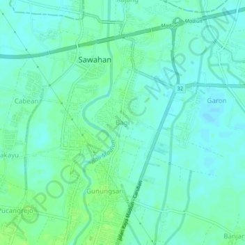 Mapa topográfico Bagi, altitud, relieve