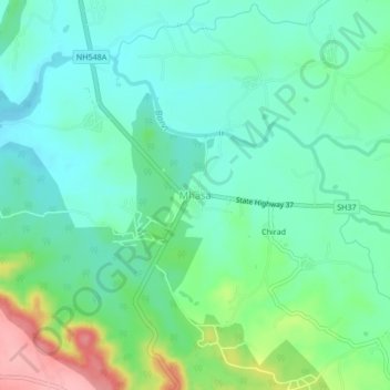 Mapa topográfico Mhasa, altitud, relieve