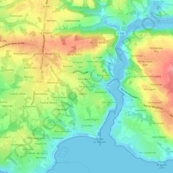 Mapa topográfico Penn al Liorz, altitud, relieve