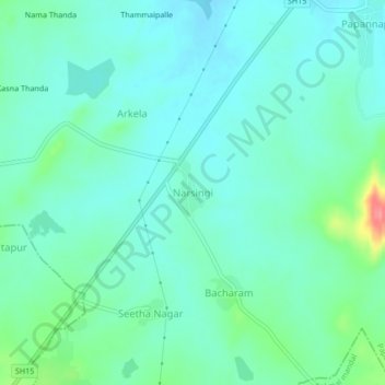 Mapa topográfico Narsingi, altitud, relieve