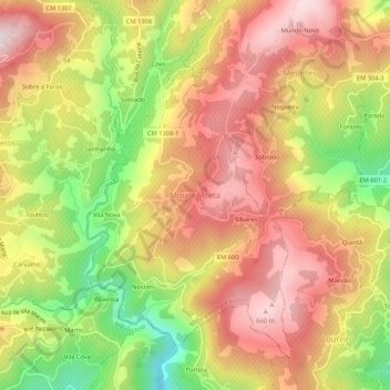 Mapa topográfico Moura Morta, altitud, relieve