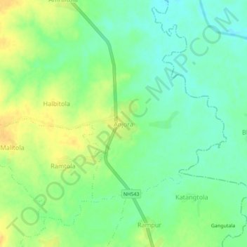 Mapa topográfico Anjora, altitud, relieve