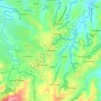 Mapa topográfico la Rosière, altitud, relieve