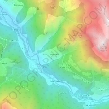 Mapa topográfico Les Herbez, altitud, relieve
