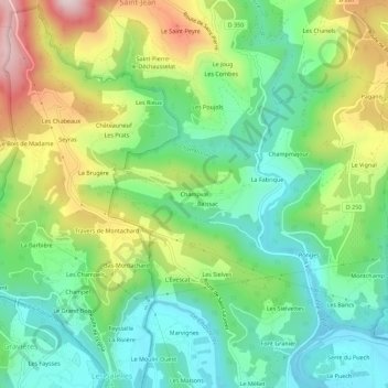 Mapa topográfico Champval, altitud, relieve