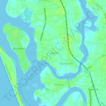 Mapa topográfico Punathil, altitud, relieve