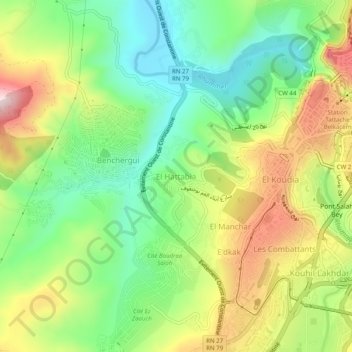 Mapa topográfico El Hattabia, altitud, relieve
