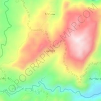 Mapa topográfico Guihob, altitud, relieve