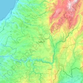 Mapa topográfico Nabatieh, altitud, relieve
