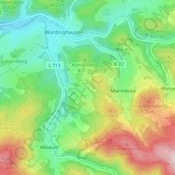 Mapa topográfico Böminghausen, altitud, relieve